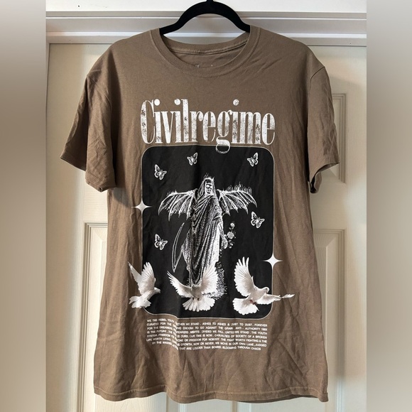 Civil Regime Tan/Brown Graphic T-Shirt - Size Medium - Picture 1 of 5